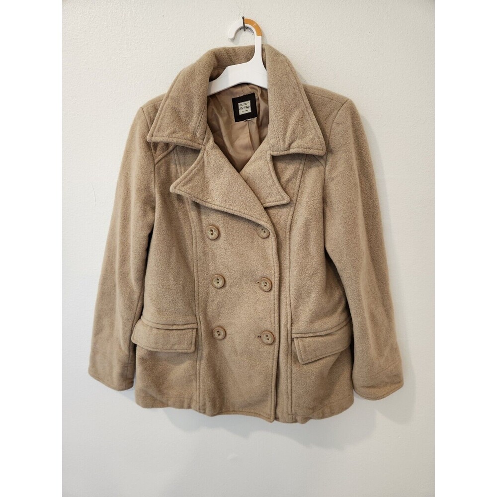 Old Navy Tan Camel Beige Plaid Wool-Blend Double Breasted Peacoat - Size Small